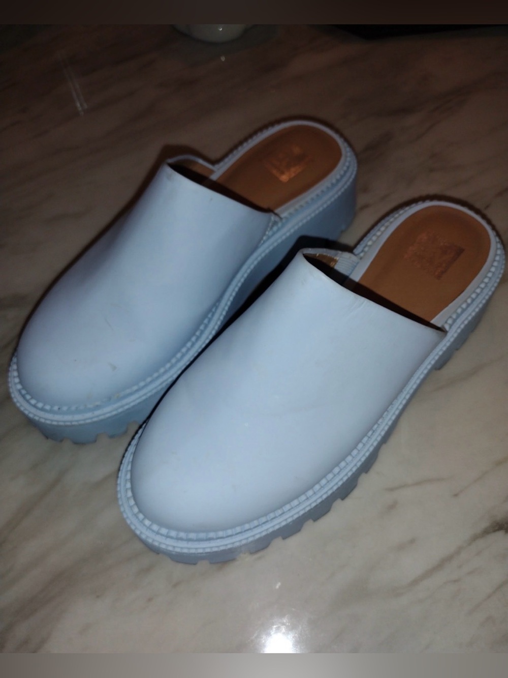 White Slip-On Platform Clog Mules - Women